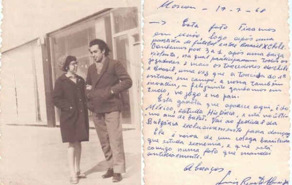 Renato na URSS em 1967, com descrição no verso da foto/ Arquivo pessoal
