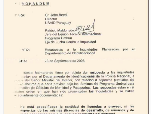 Memorando para responder à acusação de favorecimento de empresa americana para sistema de passaportes